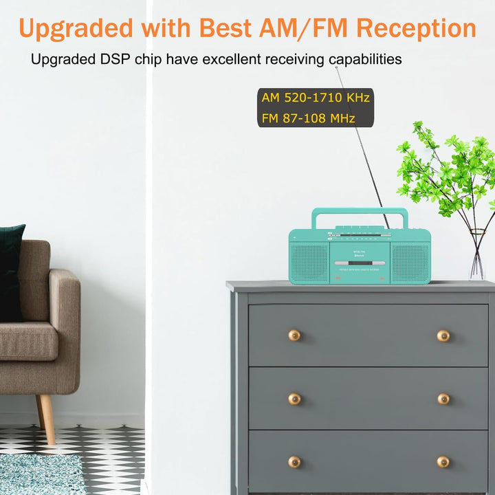WTB-795 Retro Kassettenspieler mit USB/Bluetooth/AM/FM-Radio-Stereo, integriertem Mikrofonrecorder,