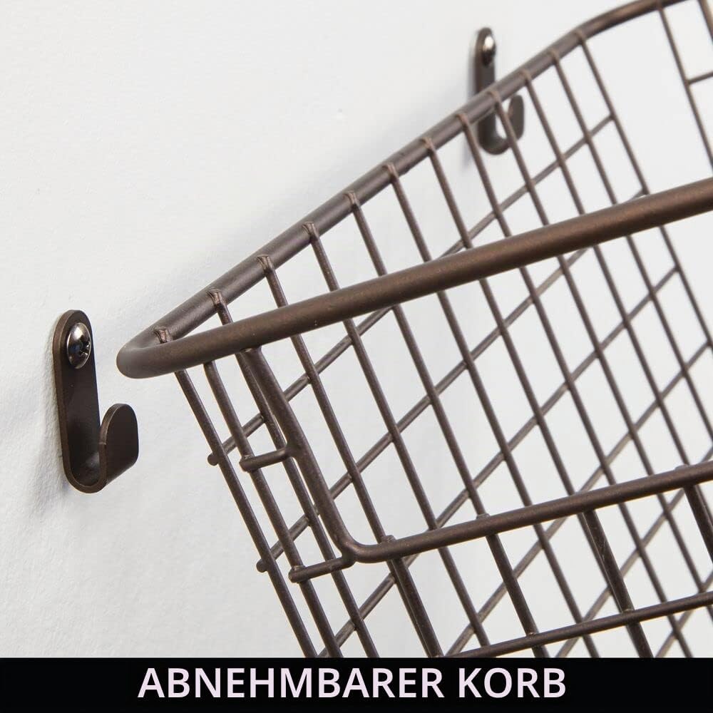mDesign 2er-Set Wandregal aus Metall – grosser Ablagekorb für Flur, Schlafzimmer und andere Räume –