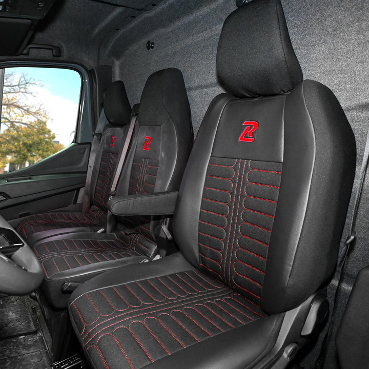 LUCARO Sitzbezüge Auto Set Tornado für Renault Master 4, Nissan Interstar 3 Rot Rückenlehne und Sitz