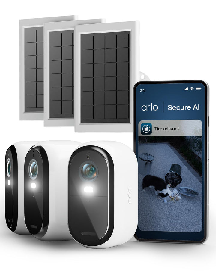 Arlo Essential 3 HD Überwachungskamera Aussen & 3X Solar, Kabellos, 1080p Video, Farbnachtsicht, Lic