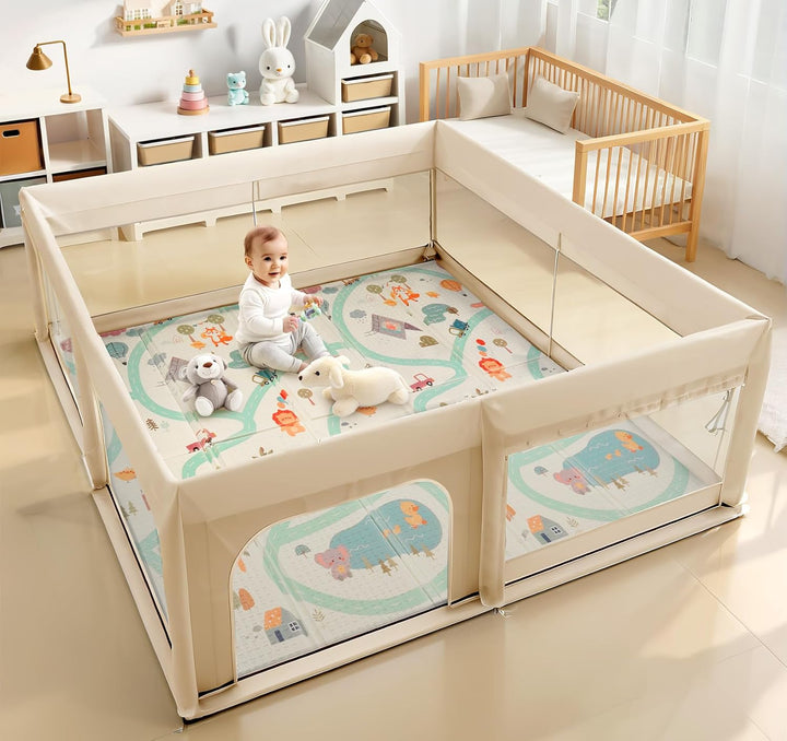 Krabbelmatte Baby 180x200 cm, Faltbare Spielmatte 1.0 cm Dick XPE, Weich & Rutschfest, Wasserdicht A
