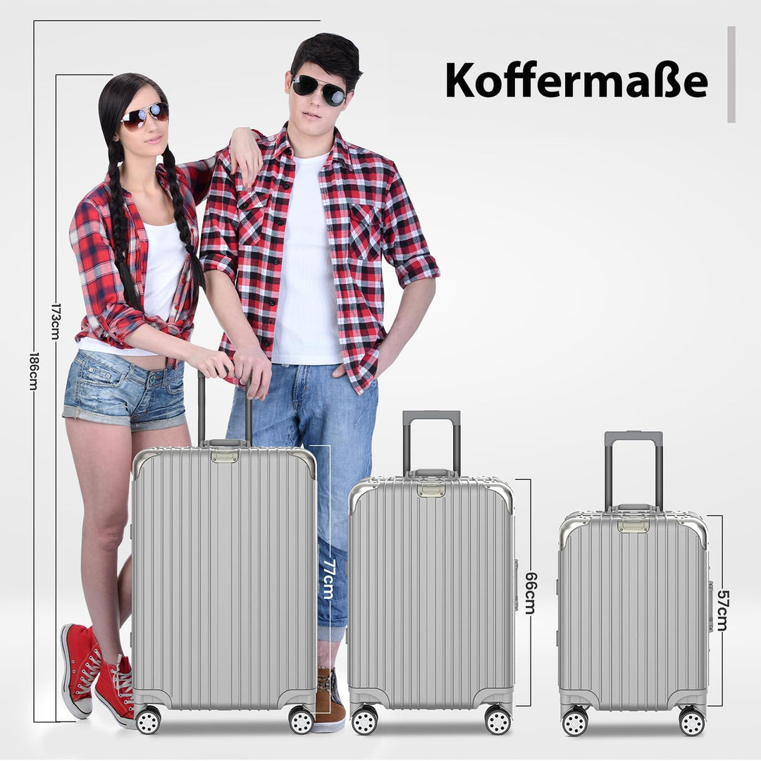 Voyagoux Koffer - 72L, Hartschalenkoffer mittelgross, TSA-Schloss, Aluminium, Reisekoffer mit Rollen