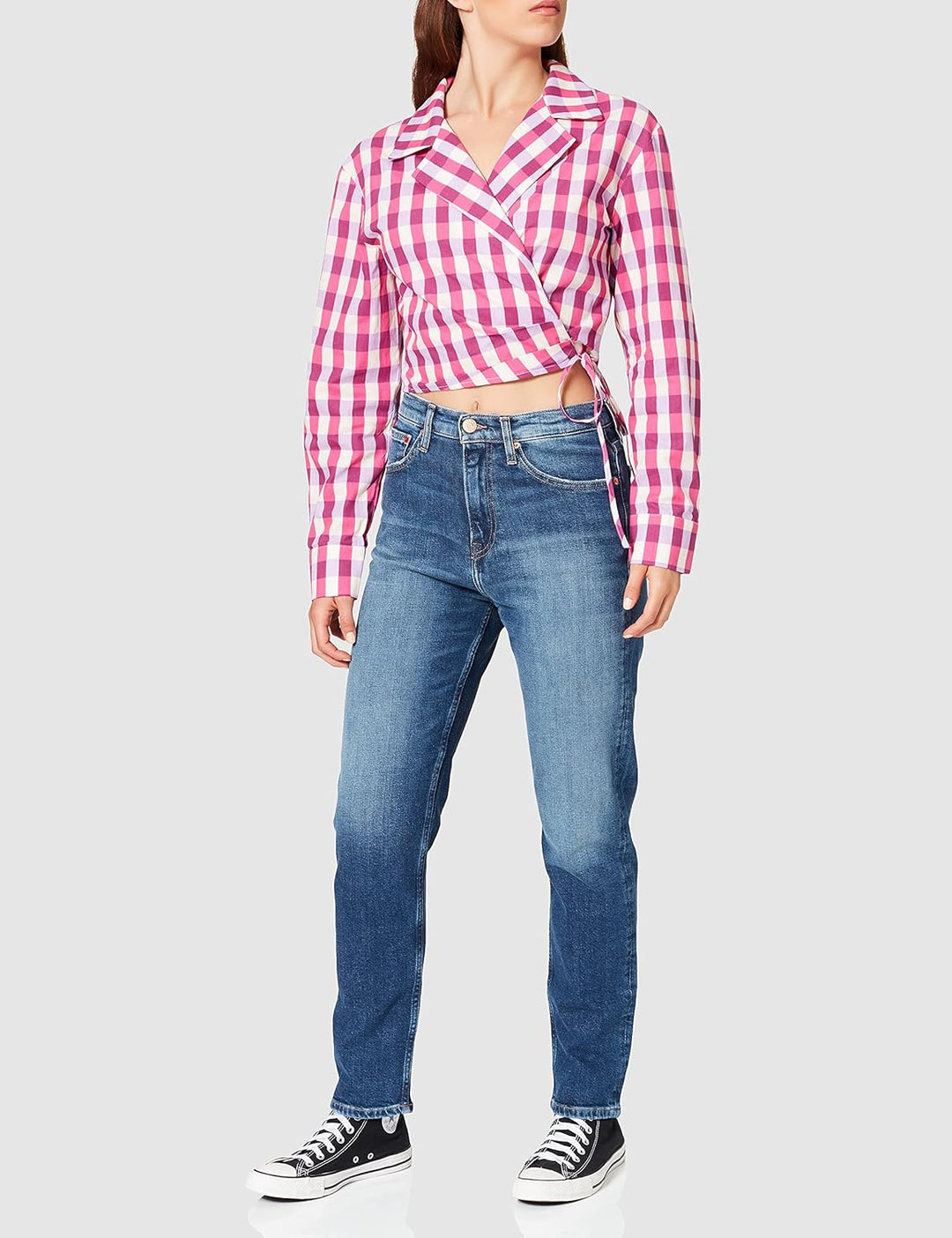 NA-KD Damen Overlap Cropped Shirt Hemd 38 Pink Kariert, 38 Pink Kariert