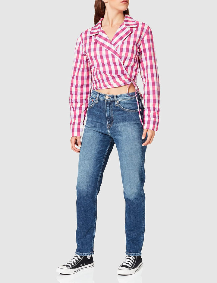 NA-KD Damen Overlap Cropped Shirt Hemd 38 Pink Kariert, 38 Pink Kariert