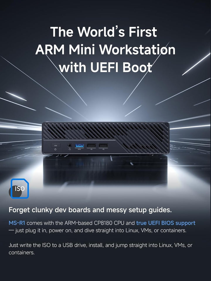 MINIS FORUM ARM Mini Workstation MS-R1 mit UEFI-Boot, Integrierter ARM-basierter CPU CP8180(12C/12T,