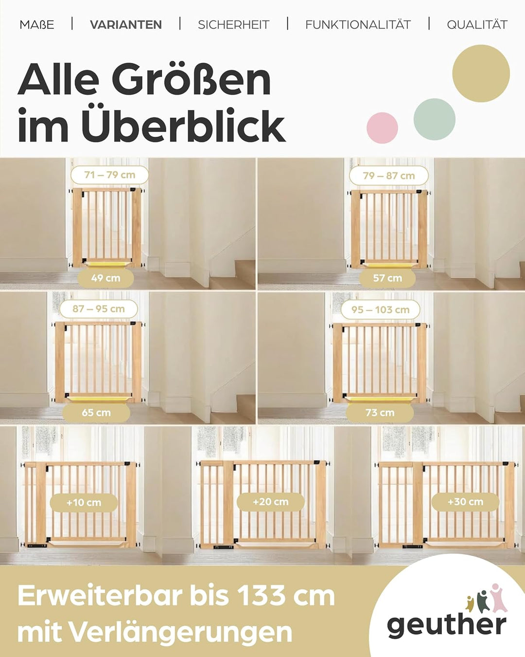Geuther Easylock Flat Step Treppenschutzgitter ohne Bohren, 71-79 cm Breite, Türschutzgitter zum Kle