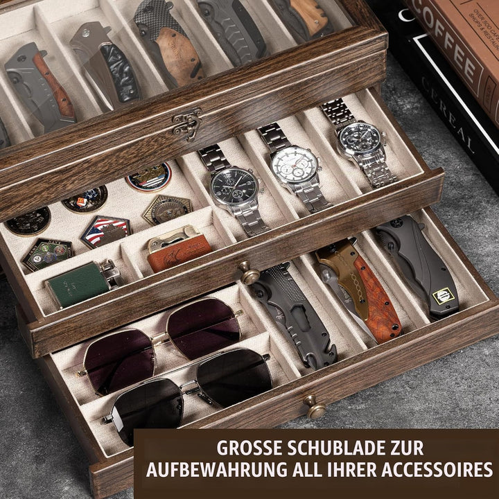 Messerhalter, 3-stöckige Messerständer, Messer-Vitrine für Messersammlungen mit transparentem Deckel