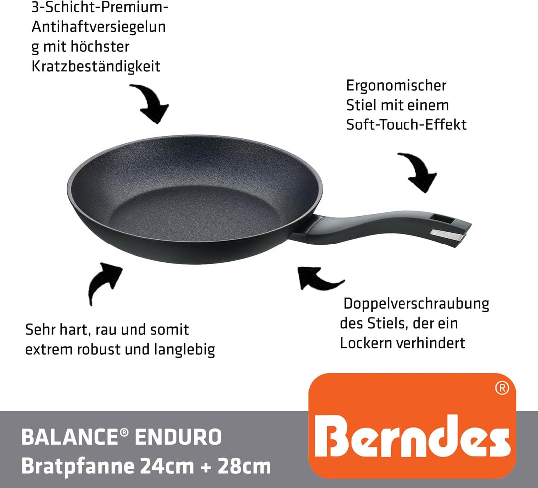 Berndes Pfannen Set Induction Enduro 2tlg. - frypan 24 cm & 28 cm – aus recyceltem Aluminium - allhe