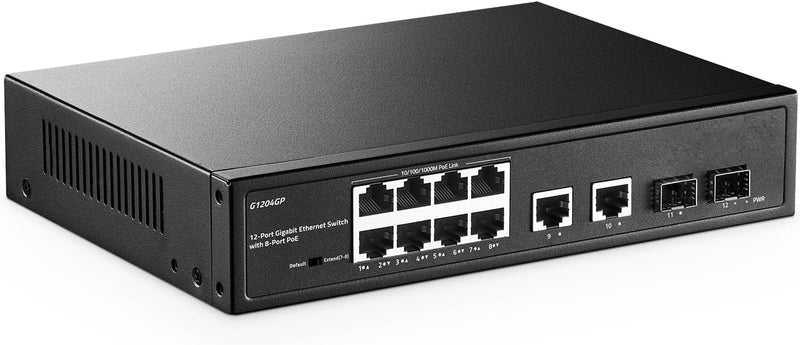 YuLinca 12 Port Gigabit PoE Switch, 8 GE PoE+, 2 GE Uplink, 2 Gigabit SFP Slot, IEEE802.3af/at Max 1