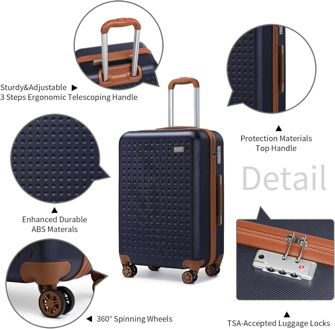 KONO Koffer Trolley Gross Hartschalenkoffer Reisekoffer von ABS Hartschalen Handgepäck mit 4 Spinner