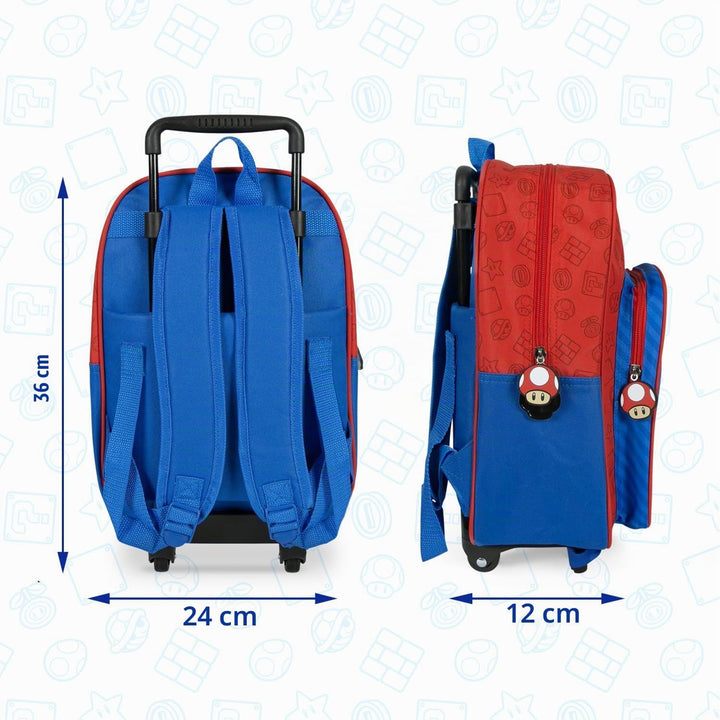 Super Mario Kinderrucksack mit Rollen - Kindergarten Rucksack für Kinder 3 4 5 6 Jahre - Trolley Sch