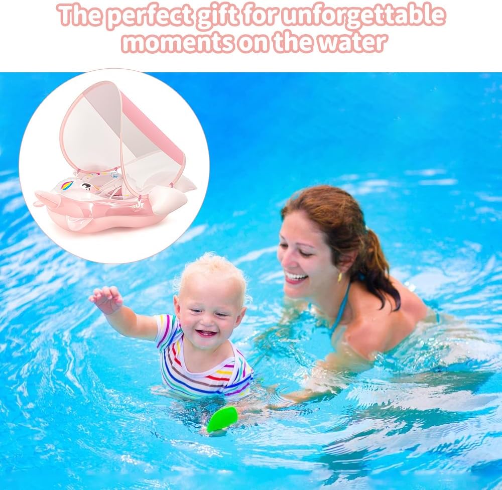 Baby Schwimmring mit Sonnendach Entfernbar, Schwimmring Baby mit Verstellbarer Sicherheitssitz, Kipp