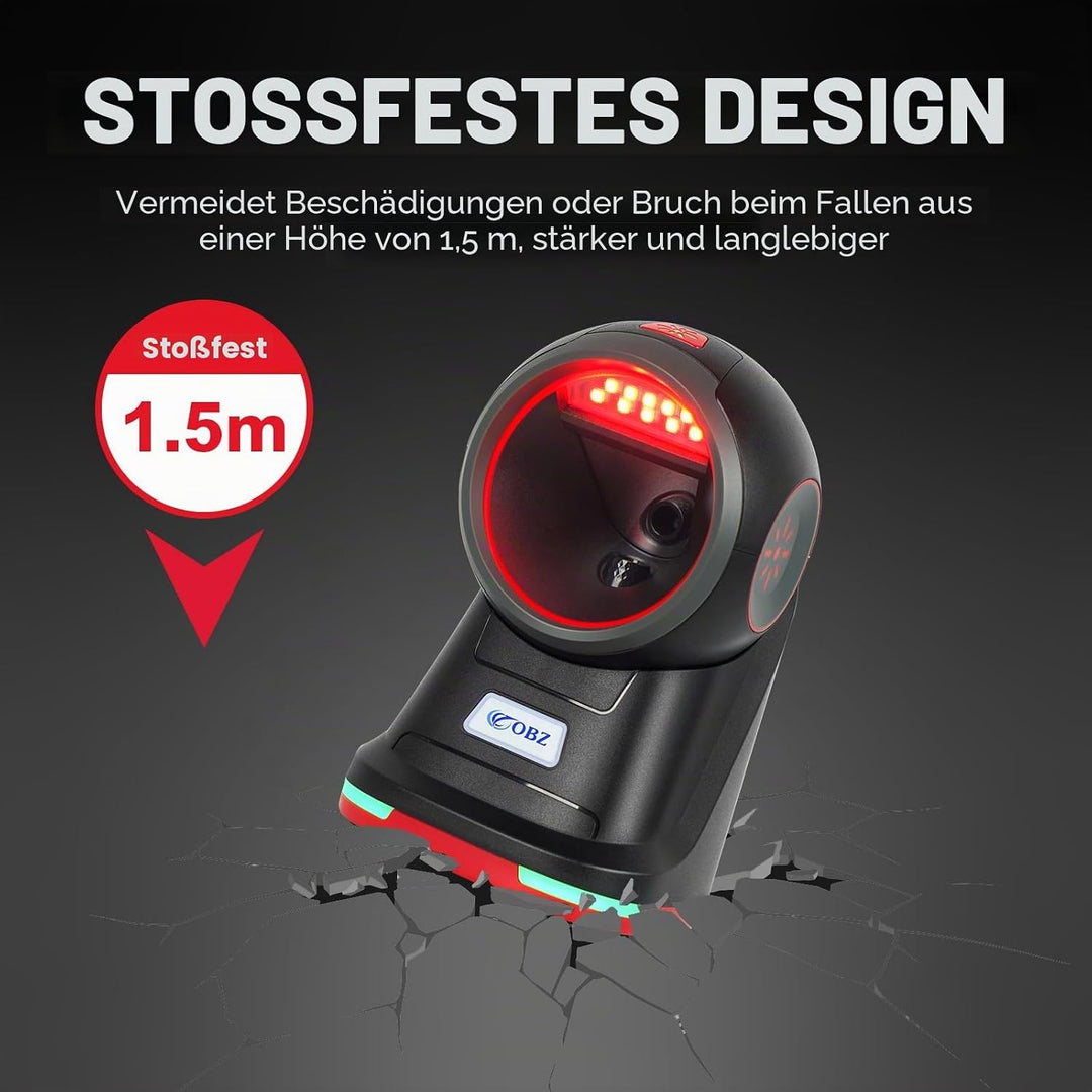 OBZ Desktop Barcode Scanner 1D 2D QR-Code | USB-Kabelgebundener Hands-Free mit Omnidirektionalem Sca