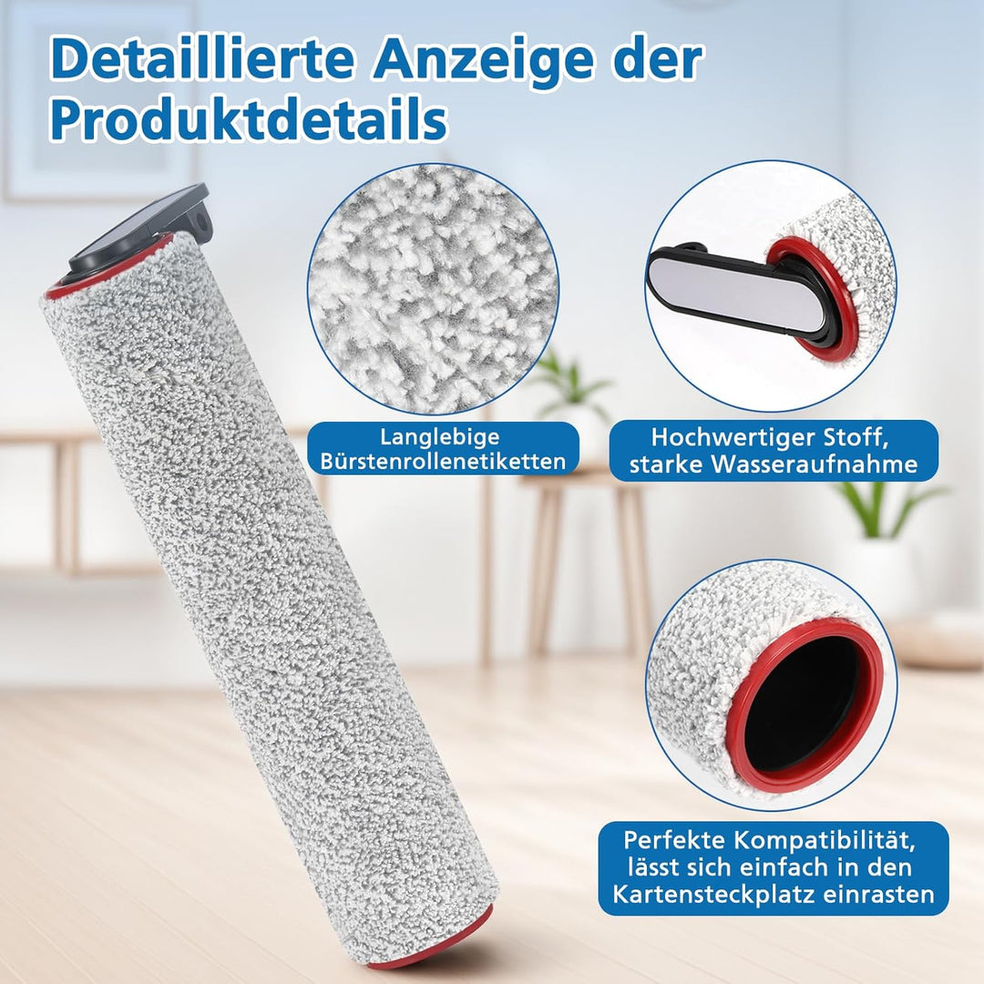 Bürstenrolle Filter Zubehör Kompatibel mit Dreame H12 Pro Trockensauger, 2 Bürstenrolle + 2 Filter +