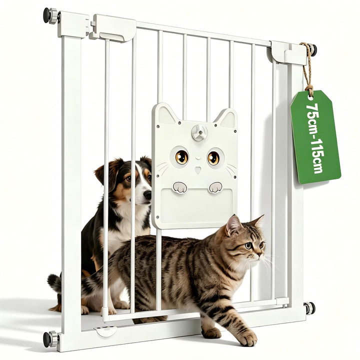 YRHome Türschutzgitter ohne Bohren, Metall Haustiergitter mit verriegelter Katzenklappe, 180° beidse