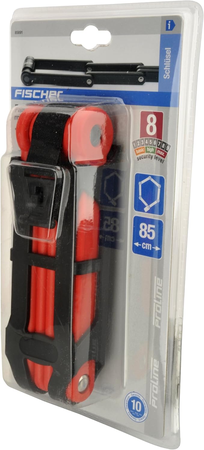 FISCHER Faltschloss inkl Halterung und 2 Sicherheitsschlüssel Rot 85 cm Single, Rot 85 cm Single