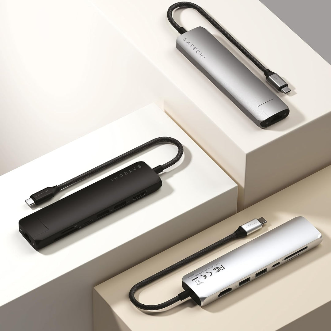 SATECHI 7-in-1 USB-C Hub Slim Plus, Multiport-Adapter mit 4K HDMI, 100W Power Delivery, 2X USB-A, Et