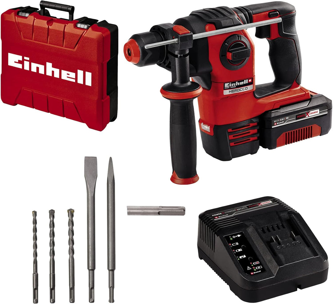 Einhell Akku-Bohrhammer HEROCCO Kit +5 (1x3,0Ah) Power X-Change (Li-Ion, 18V, 2.2 Joule, 18 Nm, SDS-
