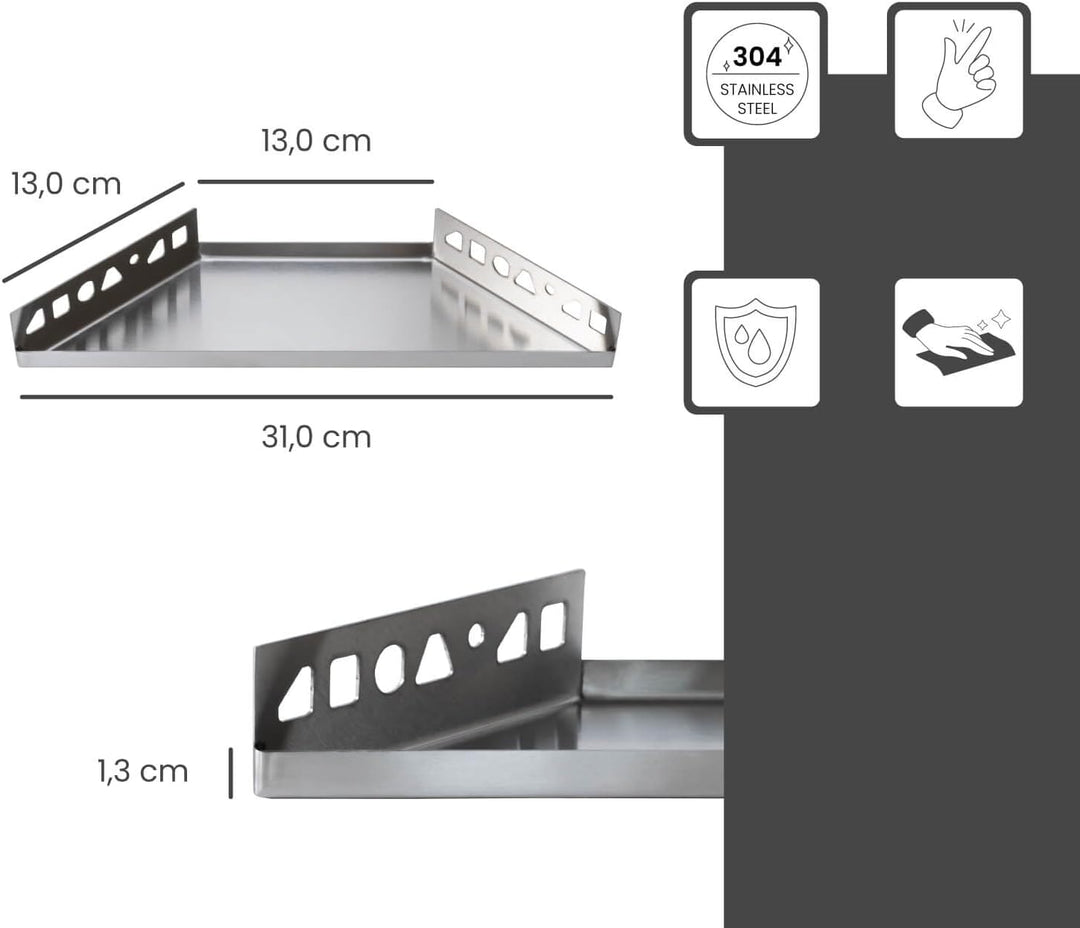 Dalsys Befliesbare Duschablage Ecke 310mm x 130mm Silber Ablage zum Einfliesen, Edelstahl korrosions