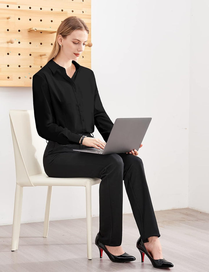 Tapata Damen Button Down Shirts Klassisch Fit Lange Ärmel Blusen Stretch Tops für Arbeit Business Ca