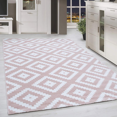 HomebyHome Teppich Wohnzimmer 80x300 cm Läufer Flurteppich Küche Rosa und Weiss Moderne Skandinavisc