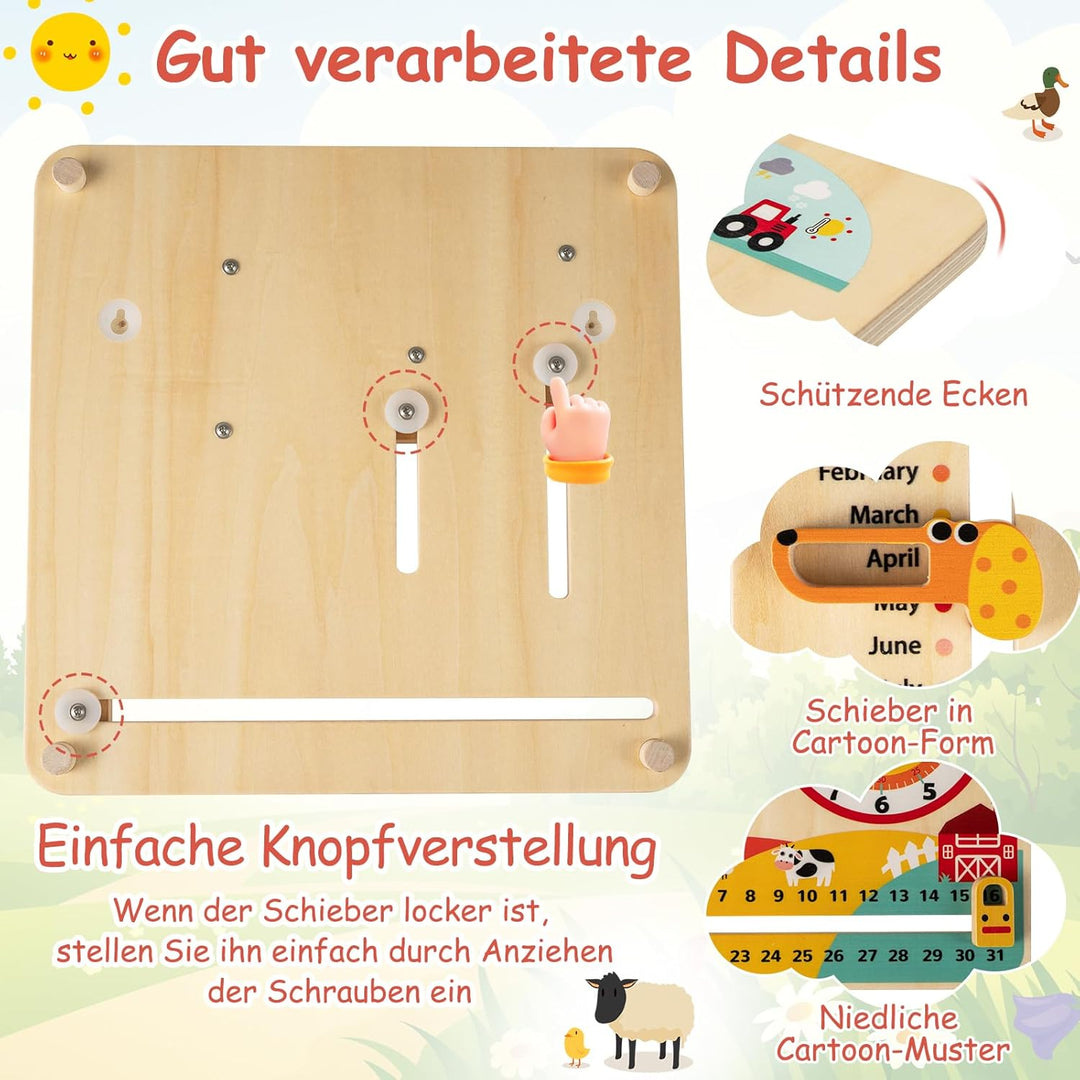 COSTWAY Lernuhr Kinder, Kinderkalender mit Jahreszeiten, Wetter, Tag, Nacht, Monat, Woche & Datum, M
