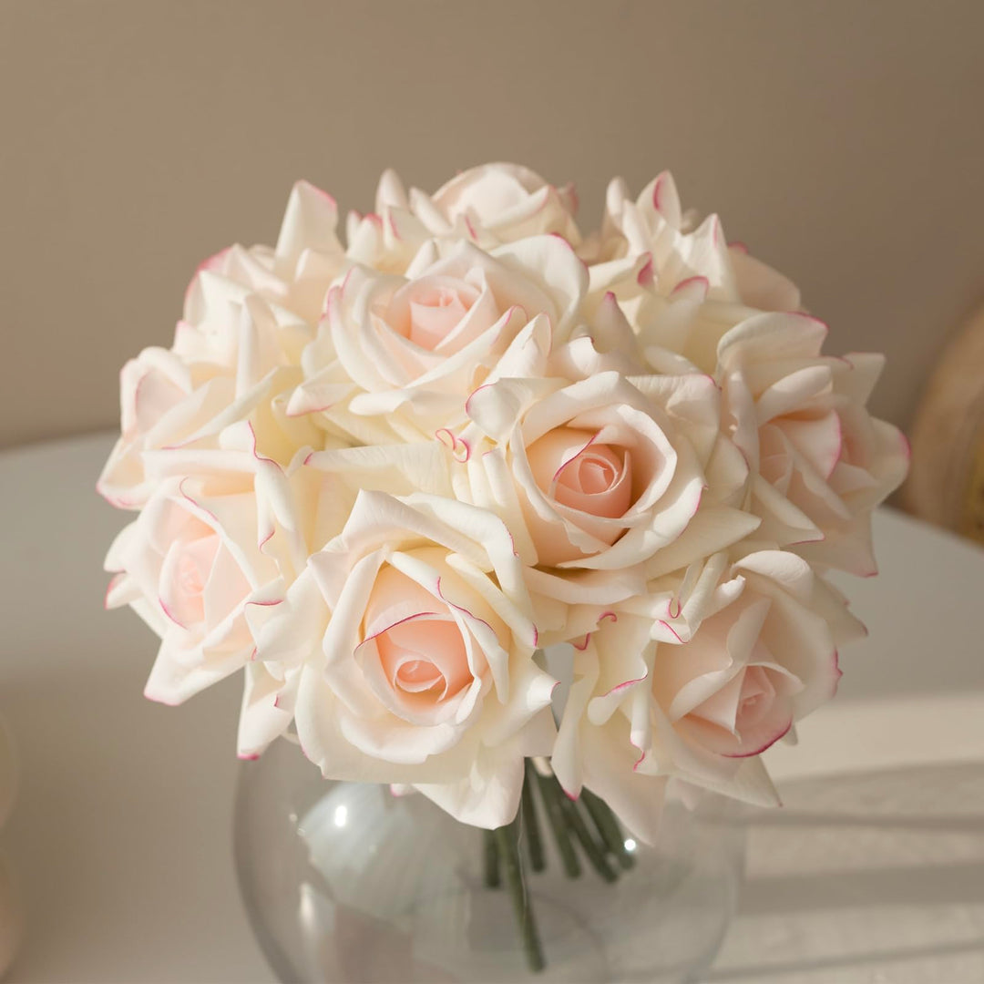 DUYONE Künstliche Rosen mit einem Stiel, 10 Stück, künstliche Seide, Blumenarrangement, echter Hauch