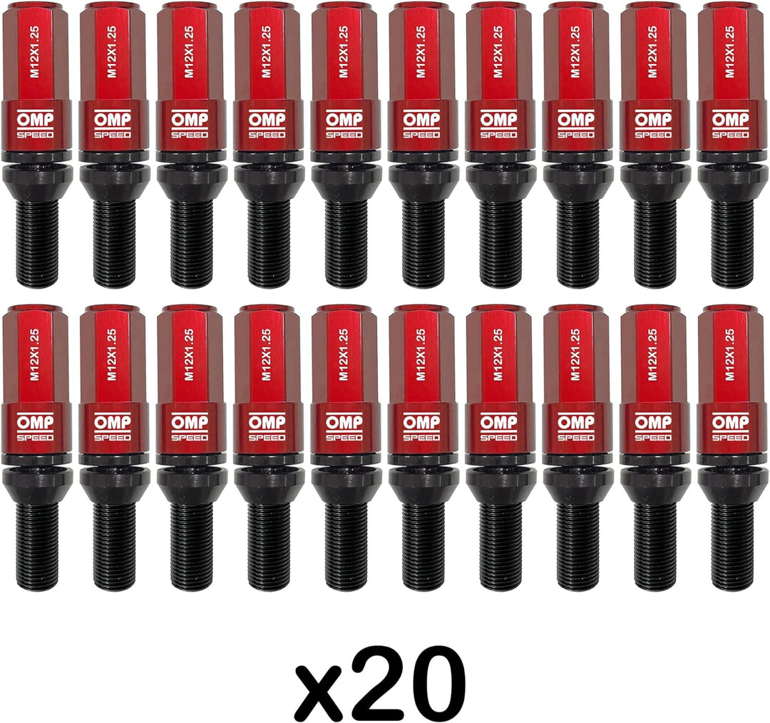 OMP SPEED Set 20 Radschrauben schwarz mit metrischer M12X1.25 Schlüssel 17-19 lang Gewinde 28 mm mit