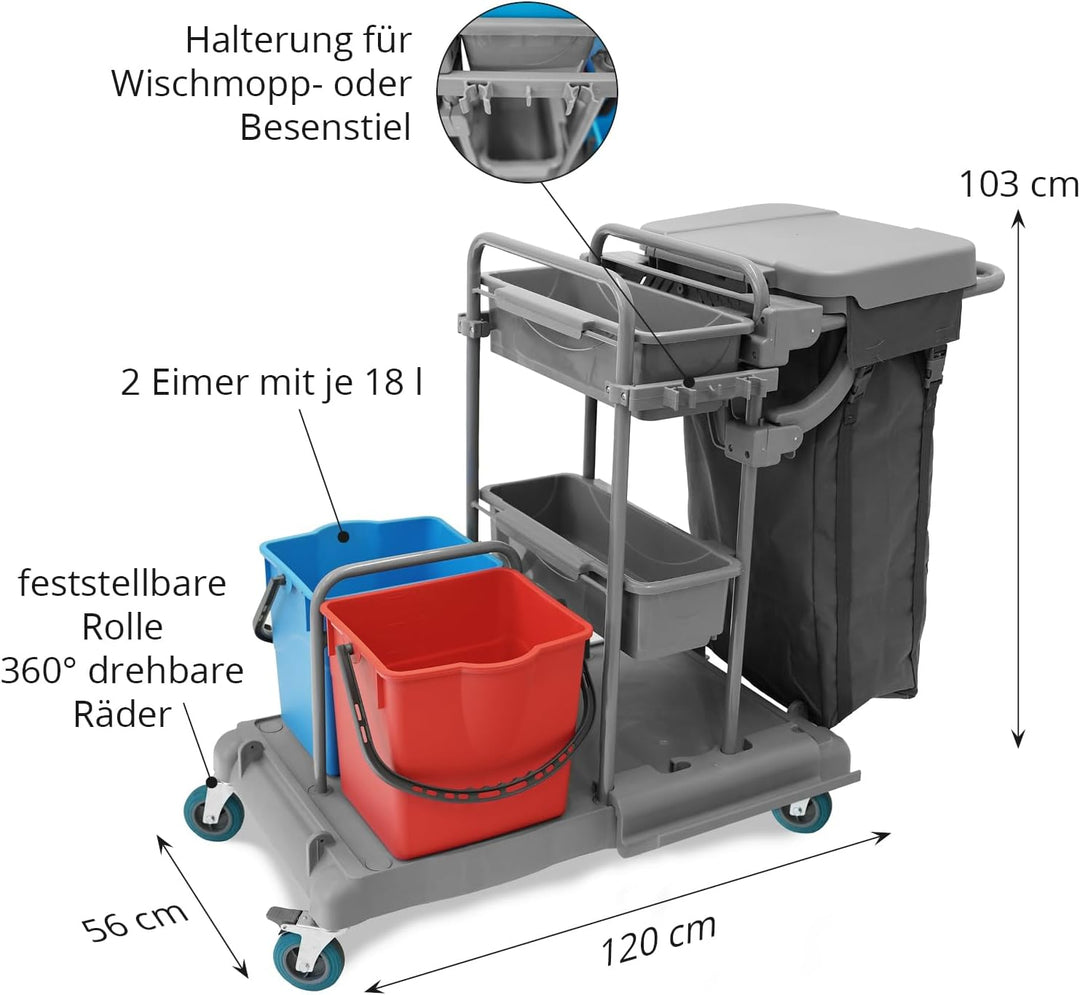 Hypafol Profi Putzwagen mit 100l Leinensack I Praktisches Reinigungsset mit 2x18l & 2x5l Eimern I St