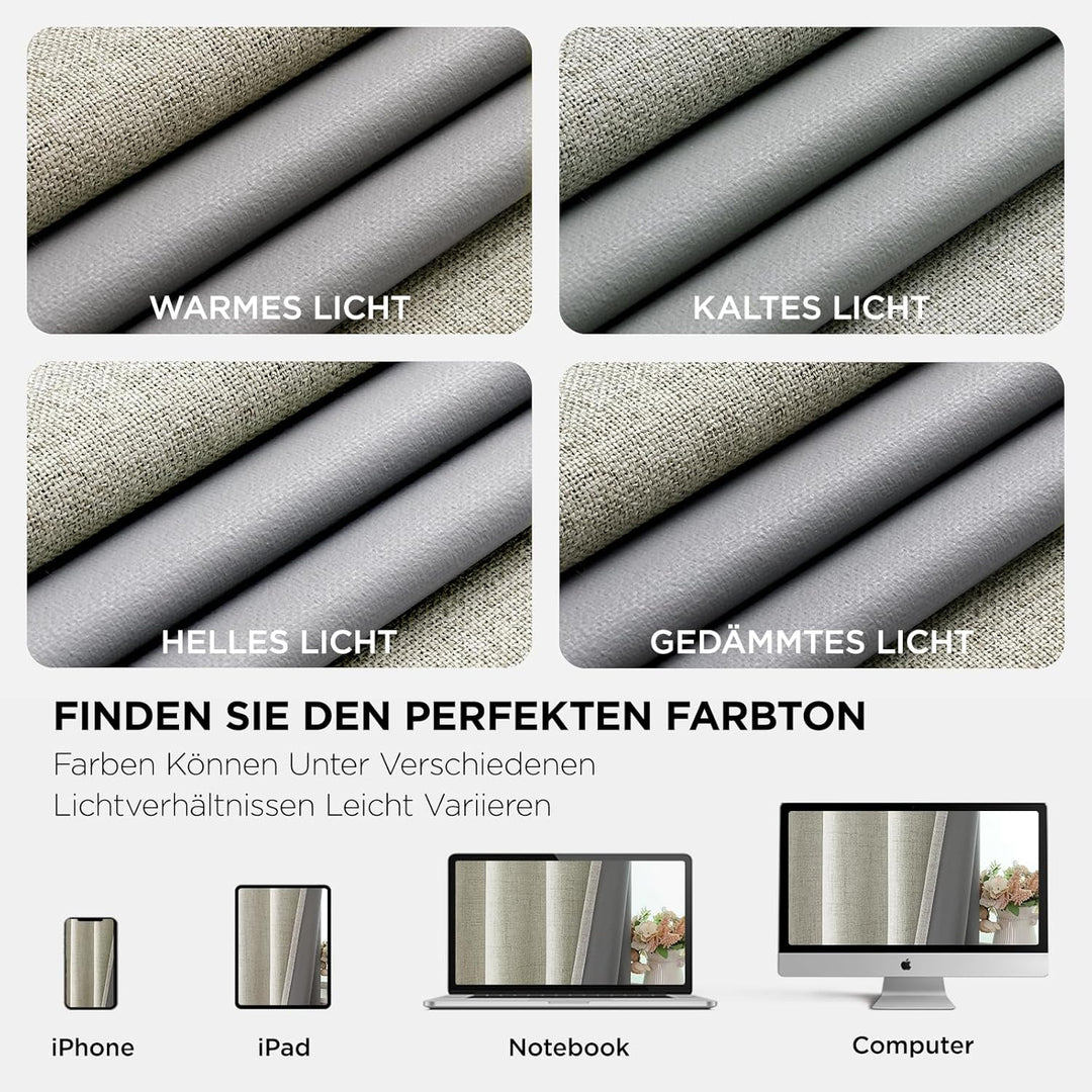 Joydeco 100% Blickdichte Vorhänge mit Ösen Gardinen Leinenoptik 2 Stück, Verdunkelungsvorhang Leinen