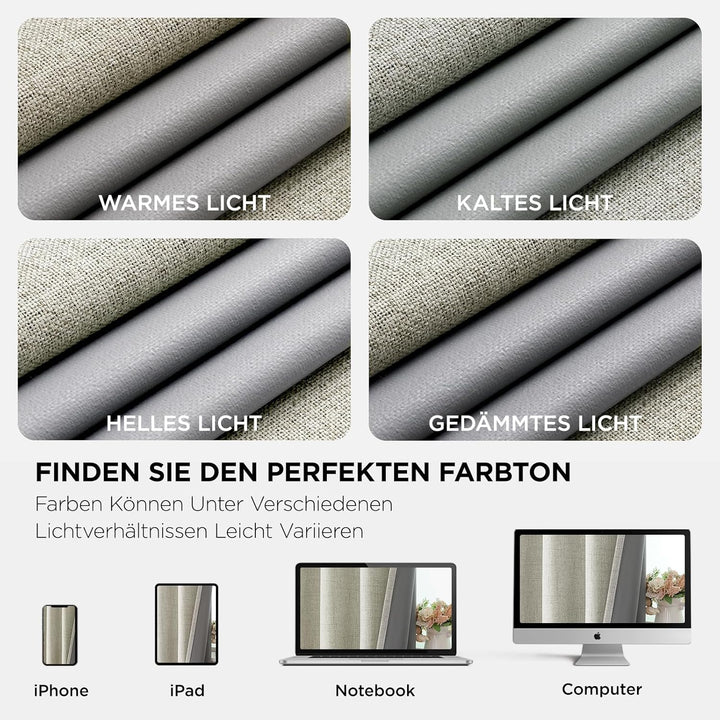 Joydeco 100% Blickdichte Vorhänge mit Ösen Gardinen Leinenoptik 2 Stück, Verdunkelungsvorhang Leinen