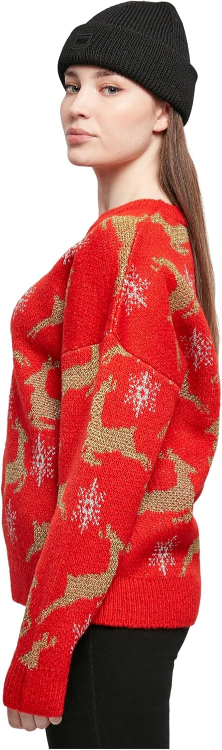 Urban Classics Damen Pullover Ladies Oversized Christmas Sweater, Sweatshirt mit weihnachtlichem Mot