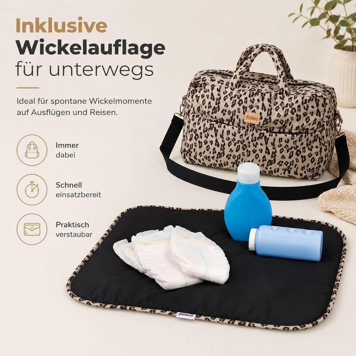 Fillikid Wickeltasche Toulouse Exklusiv | Inkl. Wickelauflage | Grosse Windeltasche mit Schultergurt