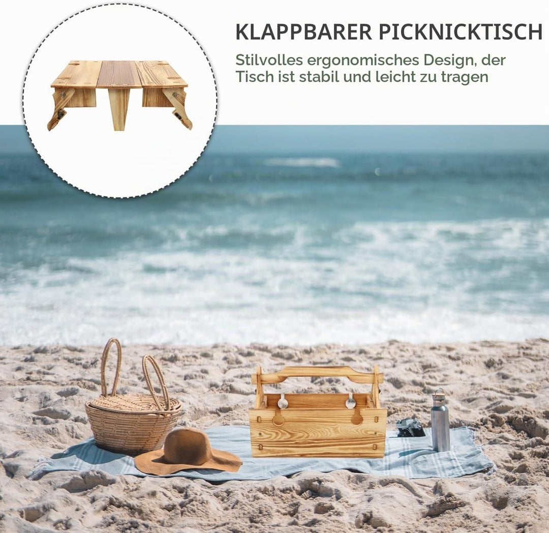 GANAZONO Klapptisch Korb Weinhalter Picknick Im Freien Picknickkorb Aus Holz Klappbarer Tisch Für De