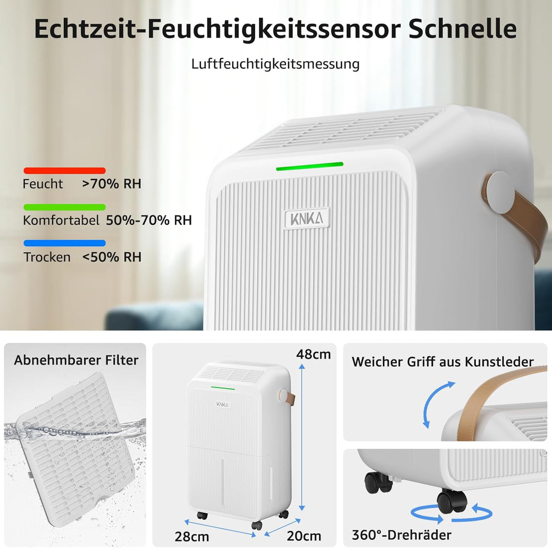 KNKA Luftentfeuchter, 16 L/T, Energiesparender Entfeuchter, Leiser Raumentfeuchter, 3,3 L Wassertank