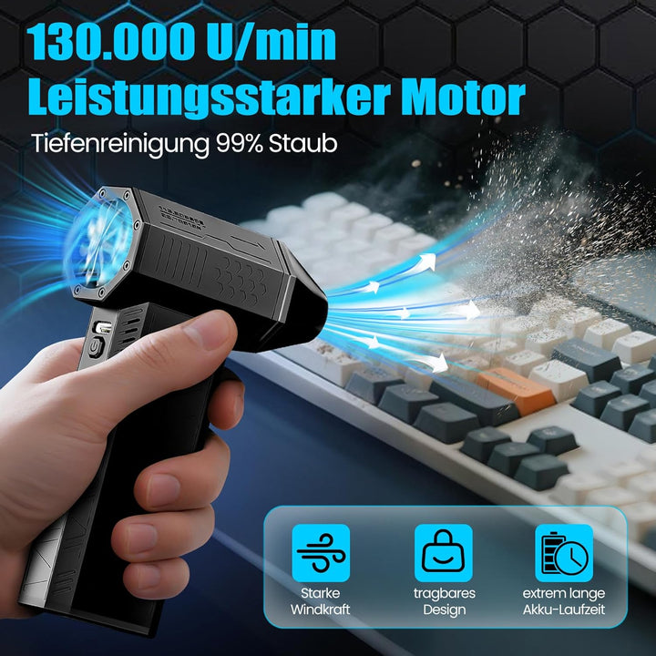 Electric Air Duster,130000RPM Elektrische Staubgebläse Druckluftspray, 3-Gang Mini-Elektrische Staub