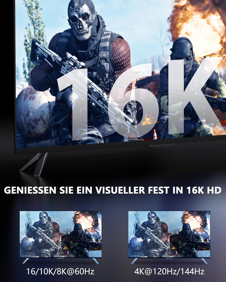 CONMDEX 16K HDMI 2.2 Kabel 2M – 96 Gbit/s Ultra High Speed, 8K@120 Hz/144 Hz, 4K@240 Hz, eARC, HDR,