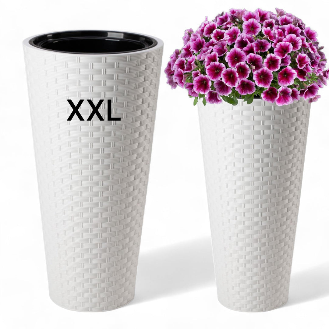 MELTOM Blumenkübel Rattan Optik Blumentopf mit Herausnehmbaren Einsatz aus Kunststoff (Weiss, XXL) X