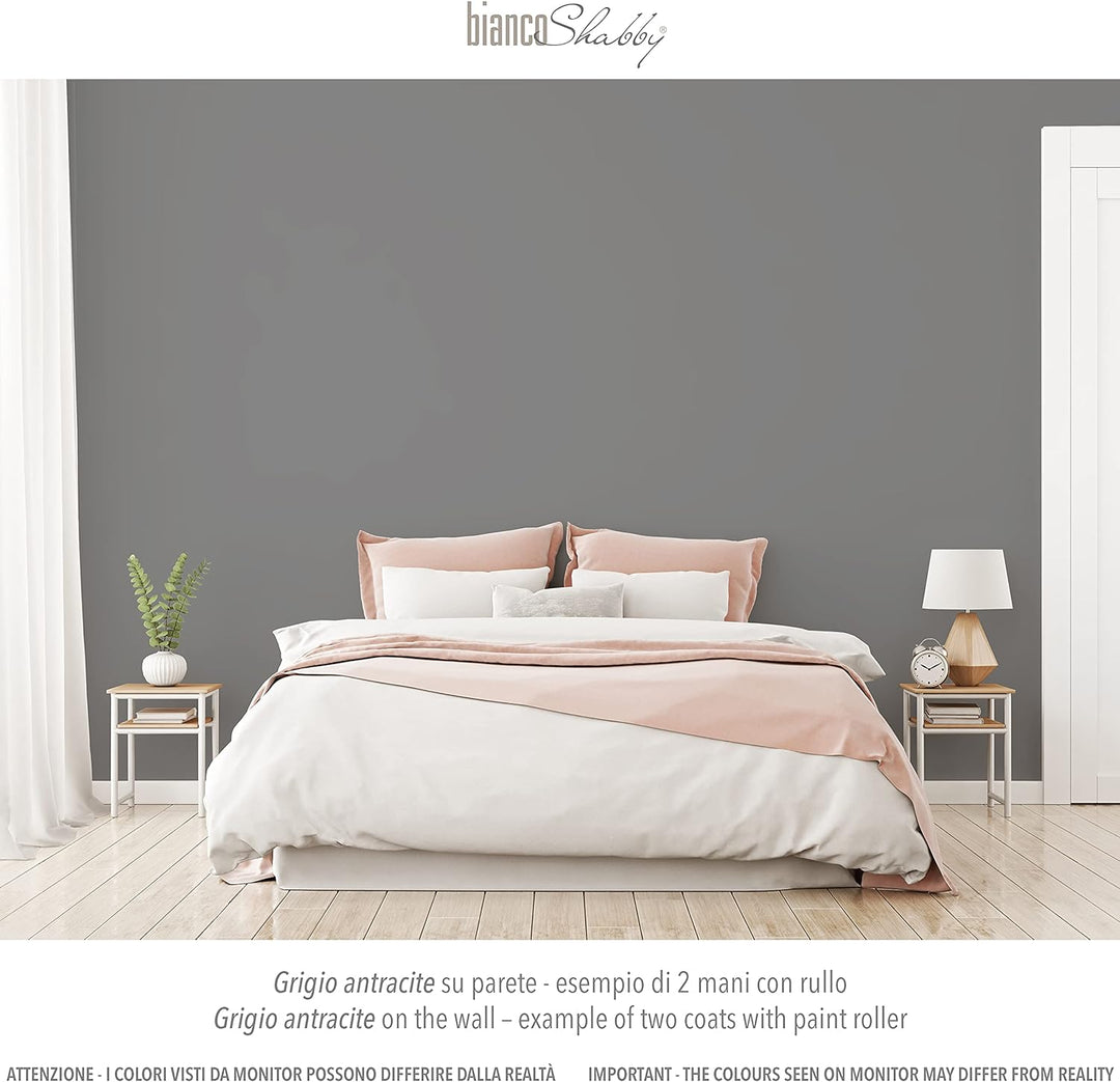 bianco Shabby® Grigio Antracite Kreidefarbe Wasserbasis für Alle Oberflächen einfach zu verarbeiten