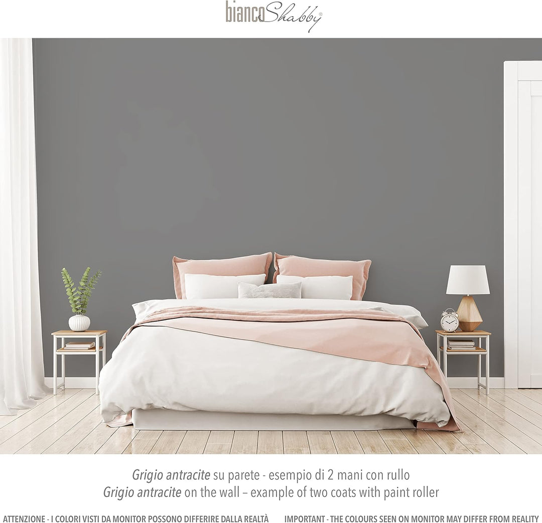 bianco Shabby® Grigio Antracite Kreidefarbe Wasserbasis für Alle Oberflächen einfach zu verarbeiten