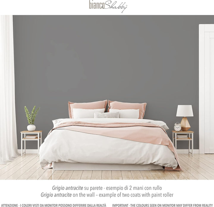 bianco Shabby® Grigio Antracite Kreidefarbe Wasserbasis für Alle Oberflächen einfach zu verarbeiten