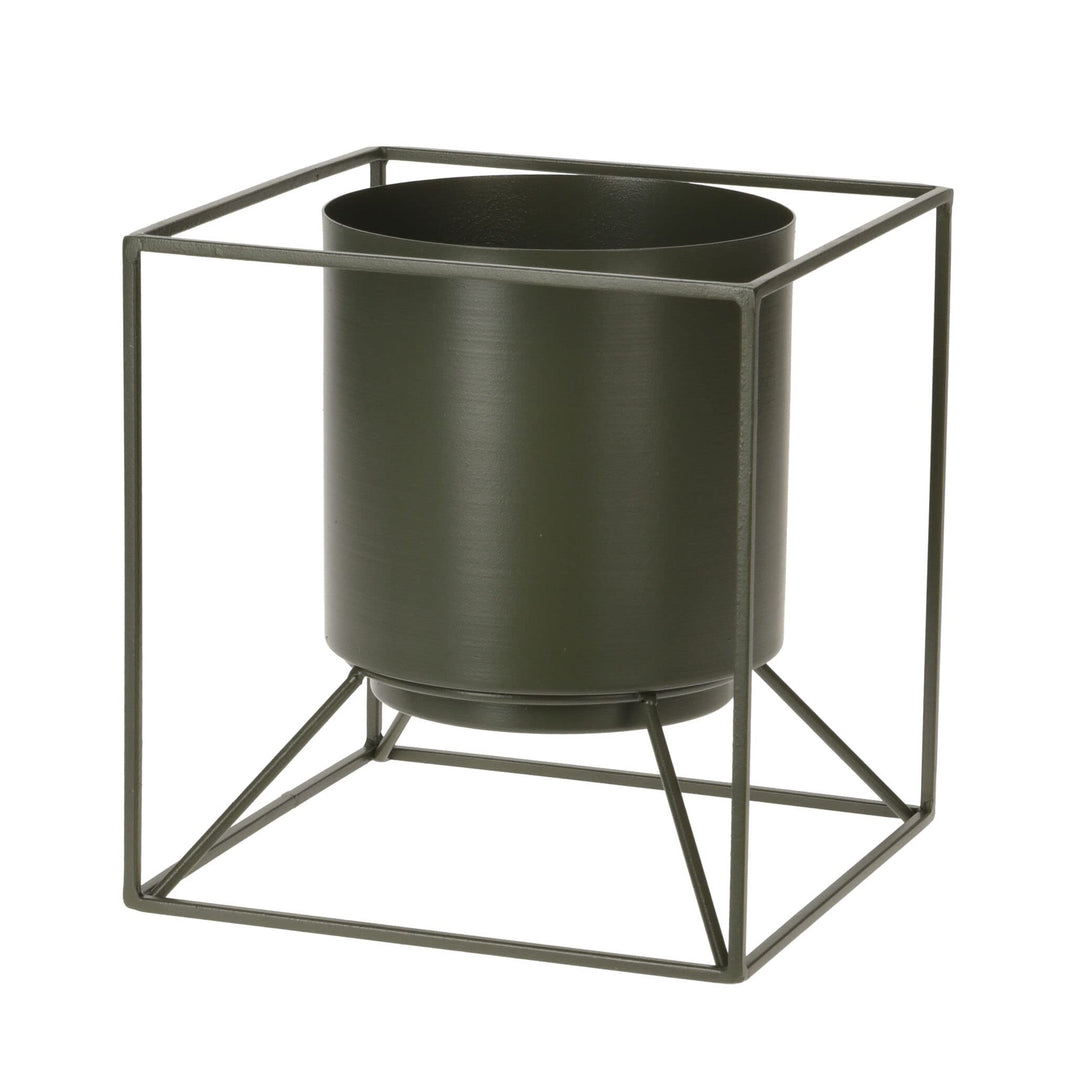 Spetebo Blumentopfständer aus Metall in 19cm - Oliv grün - moderner Planzenständer mit Topf - Blumen