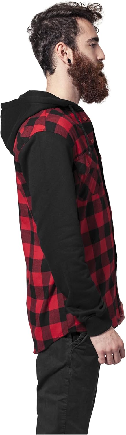 Urban Classics Hooded Checked Flanell Männer Flanellhemd schwarz/rot Basics, Streetwear S Blk/Red/Bl
