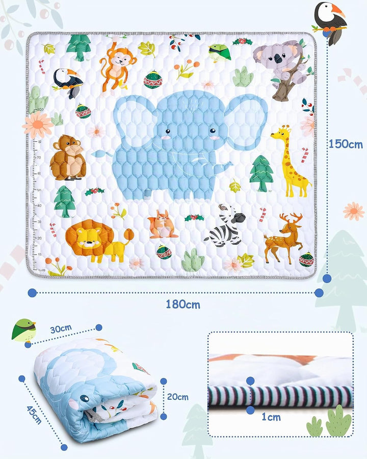 Krabbelteppich für Baby, Rutschfeste Baby Spielmatte Schadstofffrei 180x150cm, Baumwolle Tier Krabbe
