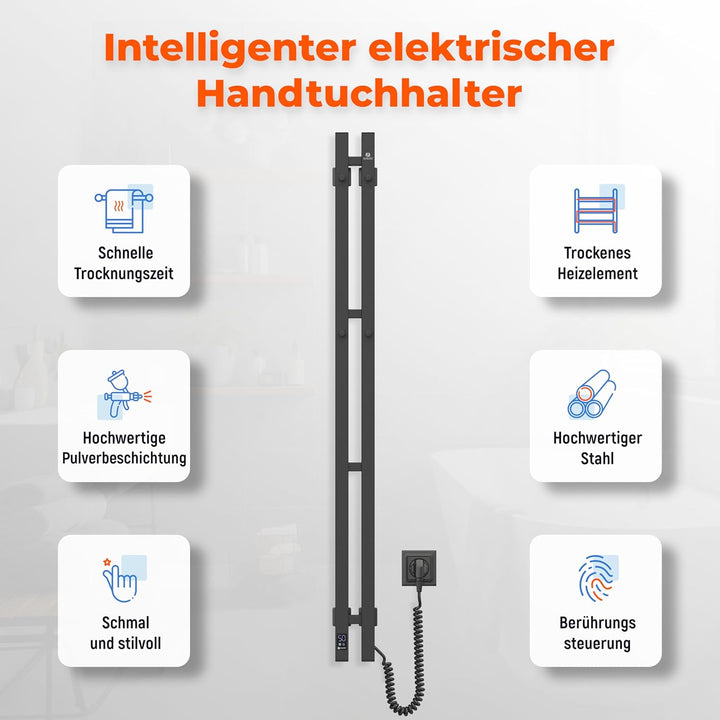NAVIN Elektrischer Handtuchtrockner Silouette Quadro 90x1200 mit Sensorsteuerung - Schwarz aus hochw