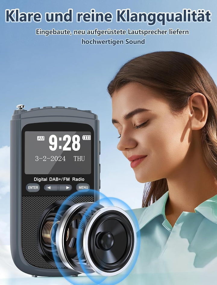 Tragbares DAB-Radio, 1000mAh Wiederaufladbares DAB/DAB + / FM-Radio, Digitales Walkman-Radio, Tasche