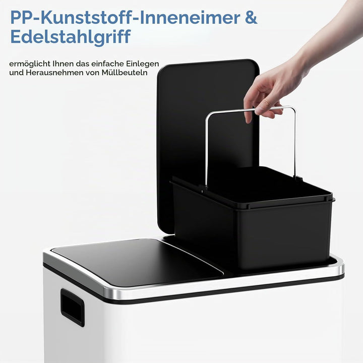 Clevich Mülleimer Küche 2 x 15 Liter, Mülltrennsystem 2 Fächer 30L für Recycling und Abfall, Treteim
