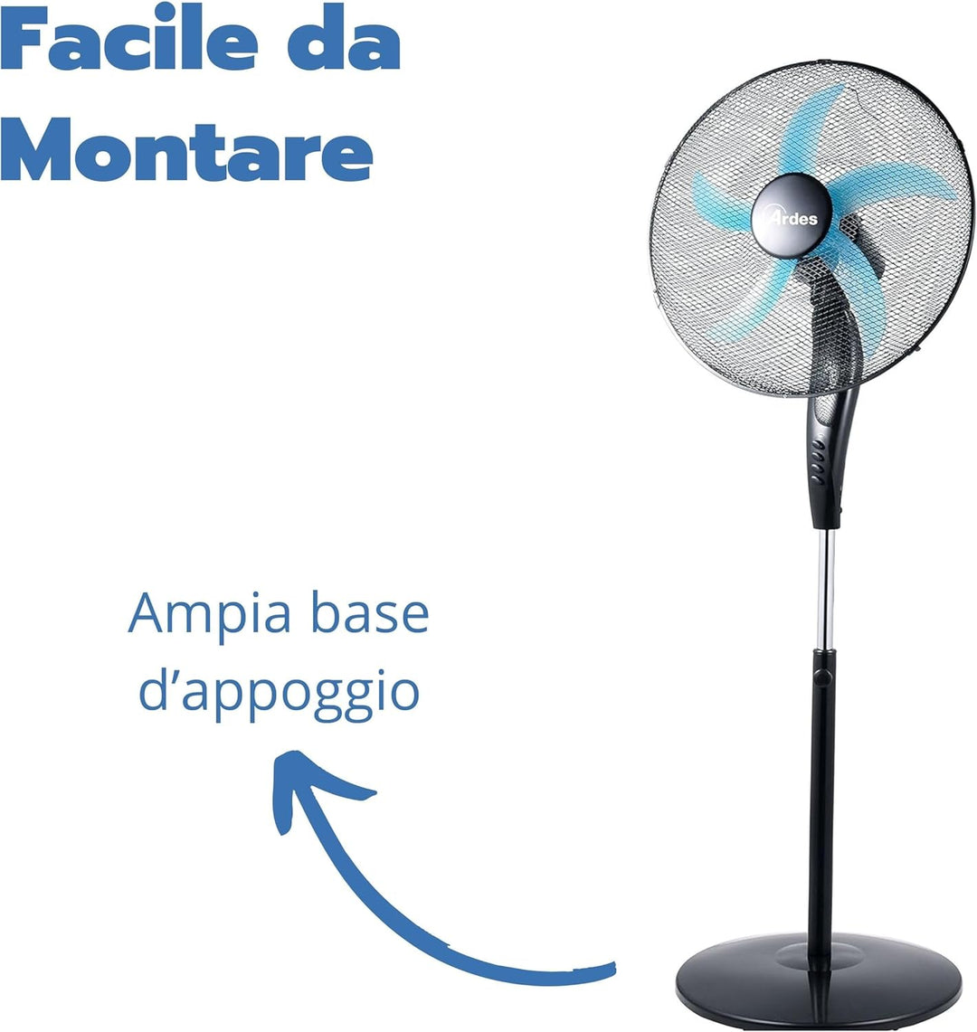 ARDES | AR5EA50PB Leiser Standventilator 5 Flügel EASY - Standventilator Ardes mit breiten Schwenkfu