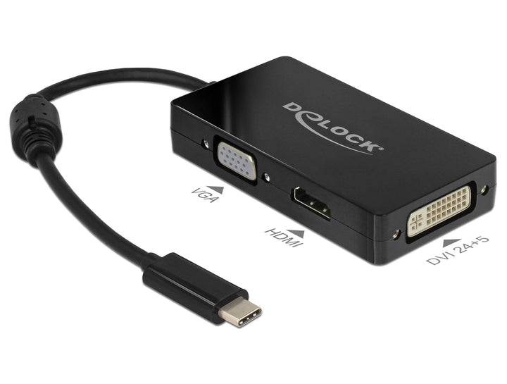 Delock USB-C Multiport Adapter auf HDMI / VGA / DVI Monitor 3in1, 63925 Schwarz, Schwarz