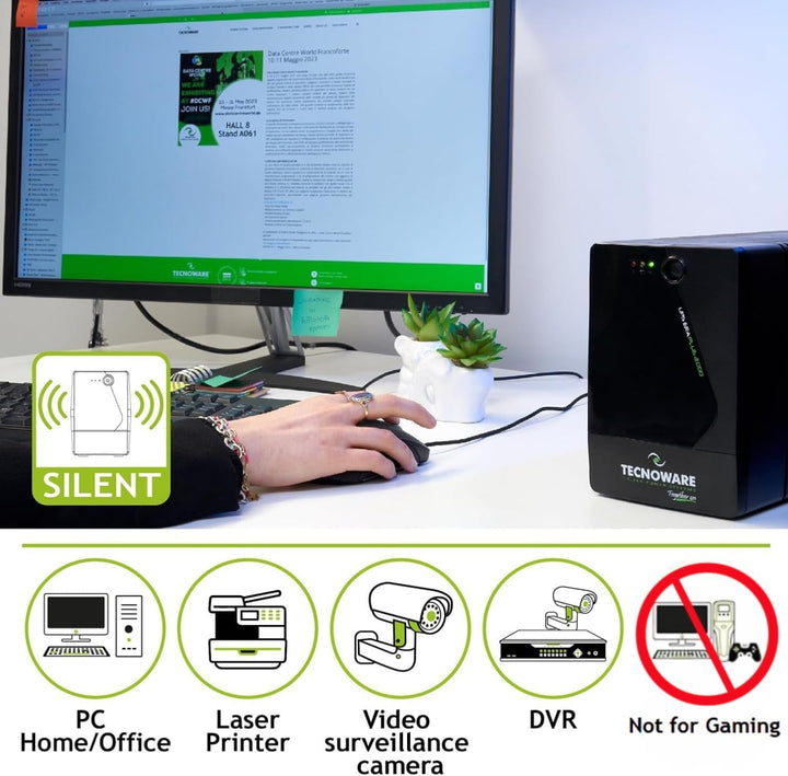 Tecnoware UPS 2000VA für PC/Modem, NICHT für Gaming/Konsole, ERA PLUS USV, 6 IEC, Software, Schutz v
